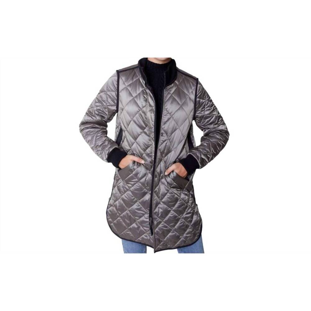 NEW CHARLIE B long iridescent quilted jacket in spruce